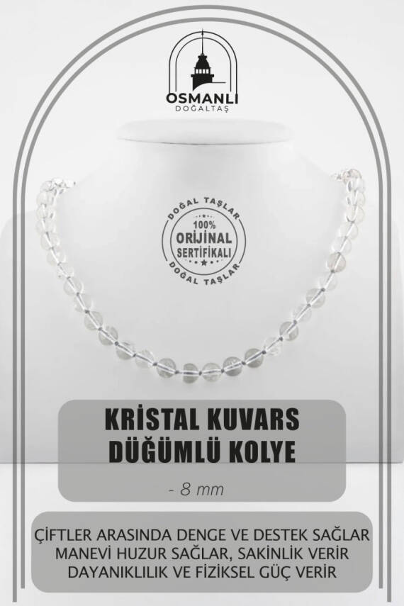 Lepidolit 8 mm Düğümlü Doğal Taş Kolye - 1