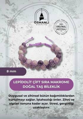 Lepidolit 8mm Çift Sıra Makrome Doğal Taş Bileklik - 2