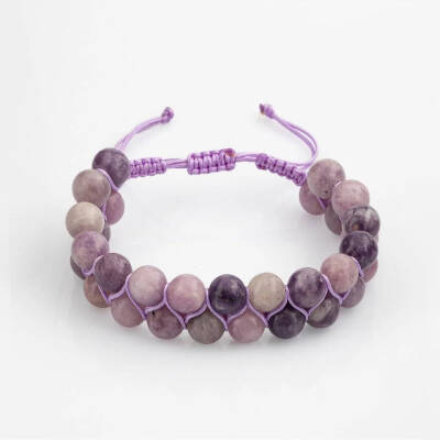 Lepidolit 8mm Çift Sıra Makrome Doğal Taş Bileklik - 3