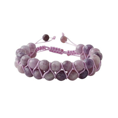 Lepidolit 8mm Çift Sıra Makrome Doğal Taş Bileklik - 4