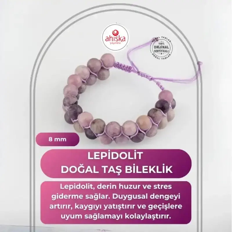 Lepidolit 8mm Çift Sıra Makrome Doğal Taş Bileklik - 2