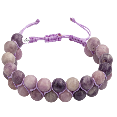 Lepidolit 8mm Çift Sıra Makrome Doğal Taş Bileklik - 2