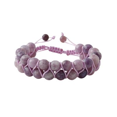 Lepidolit 8mm Çift Sıra Makrome Doğal Taş Bileklik - 3