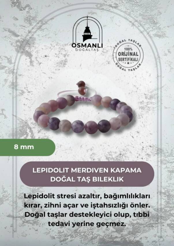 Lepidolit 8mm Merdiven Kapama Doğal Taş Bileklik - 2