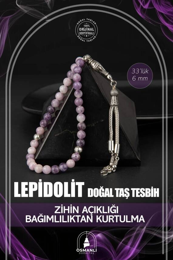 Lepidolit Doğal Taş Tesbih 33lük - 8mm - 1