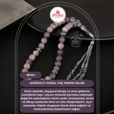 Lepidolit Doğal Taş Tesbih 33lük - 8mm - 1