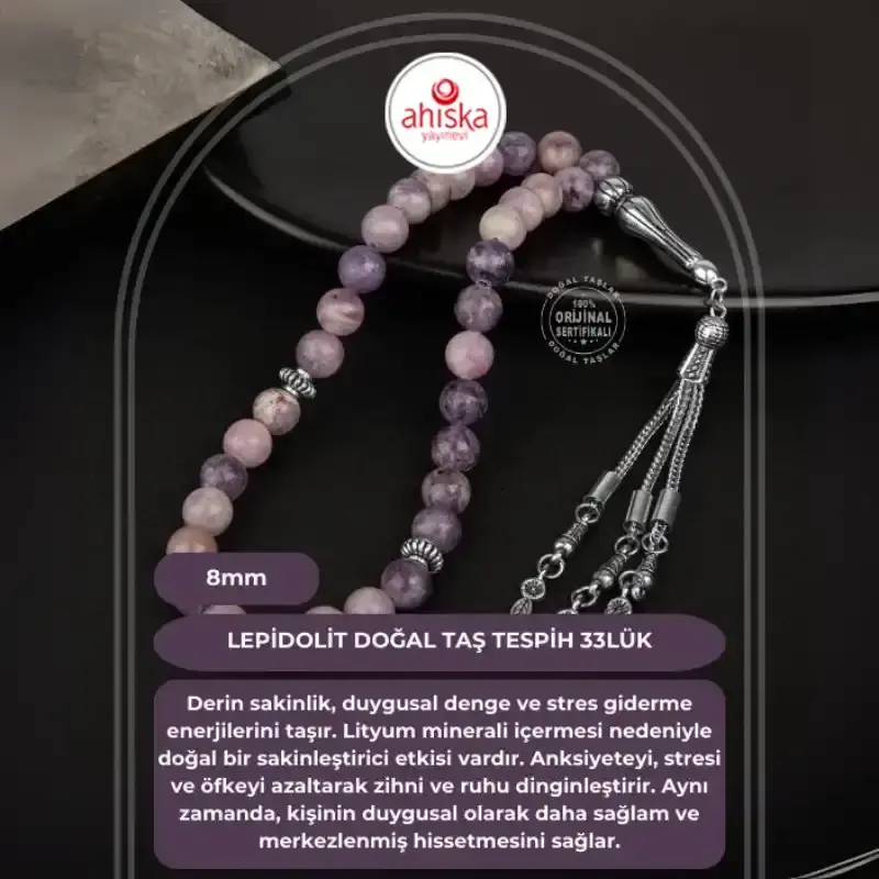 Lepidolit Doğal Taş Tesbih 33lük - 8mm - 1
