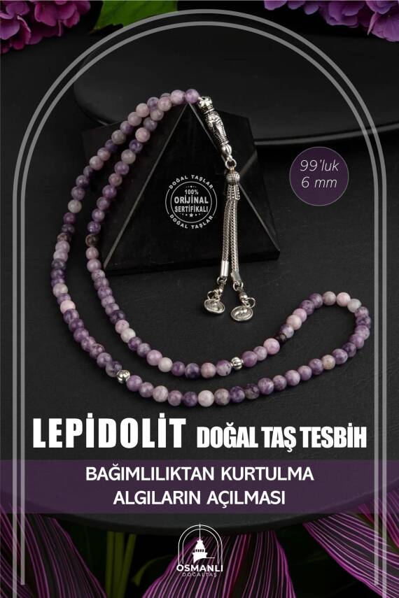 Lepidolit Doğal Taş Tesbih 99luk - 6mm - 1