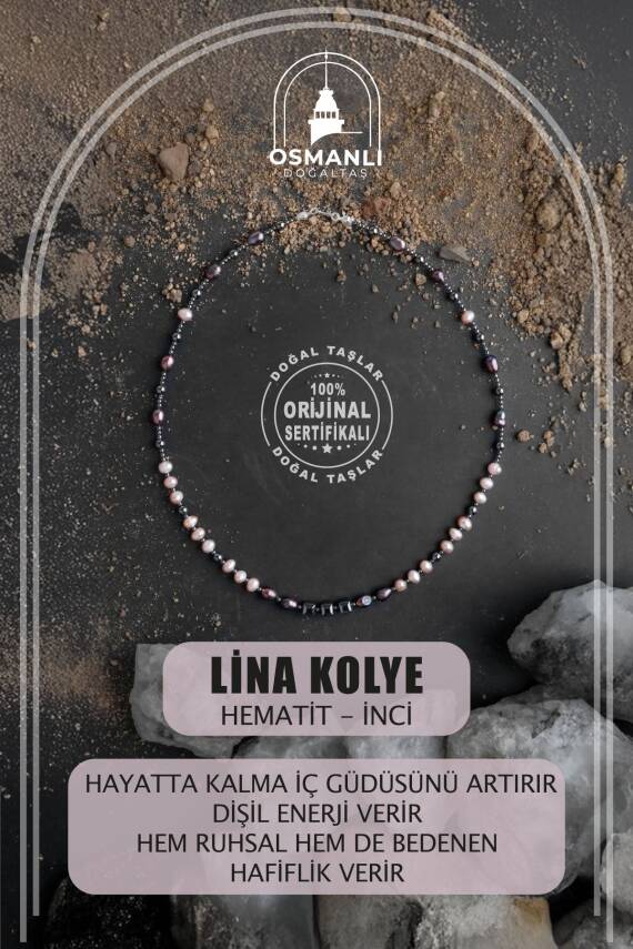 Lina, Hematit Aksesuarlı İnci Kolye - 1