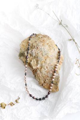 Lina, Hematit Aksesuarlı İnci Kolye - 3