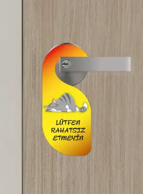 Lütfen Rahatsız Etmeyin. Kedili Tasarım Kapı Askısı Kapı Uyarı Levhası - 1