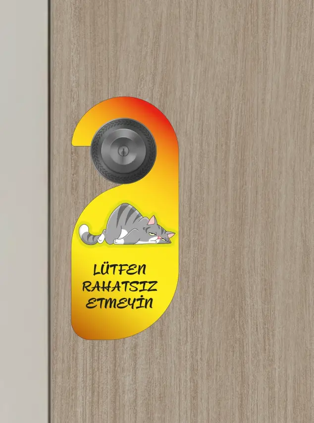 Lütfen Rahatsız Etmeyin. Kedili Tasarım Kapı Askısı Kapı Uyarı Levhası - 3