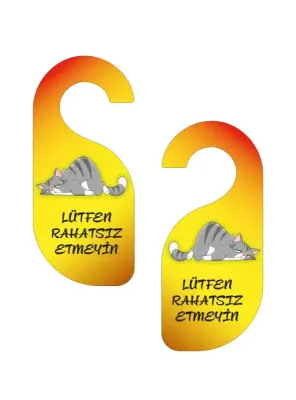 Lütfen Rahatsız Etmeyin. Kedili Tasarım Kapı Askısı Kapı Uyarı Levhası - 4