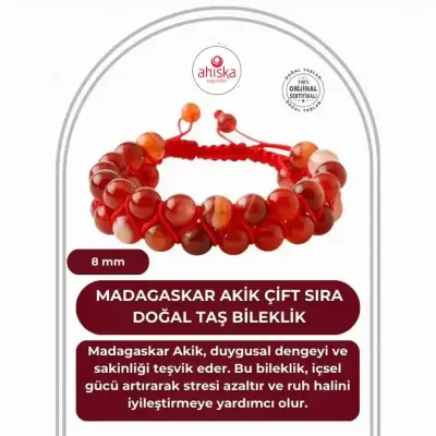 Madagaskar Akiği 8mm Çift Sıra Makrome Doğal Taş Bileklik - Doğal Taş (1)