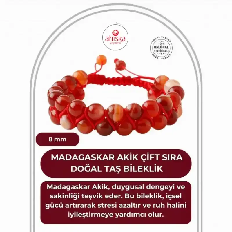 Madagaskar Akiği 8mm Çift Sıra Makrome Doğal Taş Bileklik - 2