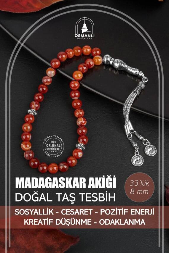 Madagaskar Akiği Doğal Taş Tesbih 33lük - 8mm - 1