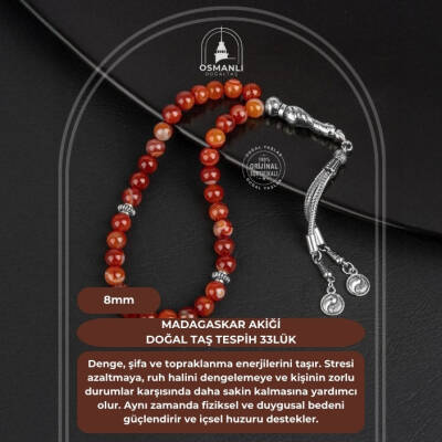 Madagaskar Akiği Doğal Taş Tesbih 33lük - 8mm - 2
