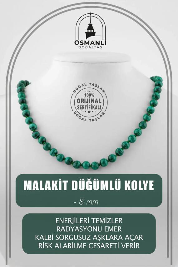 Malakit 8 mm Düğümlü Doğal Taş Kolye - 2