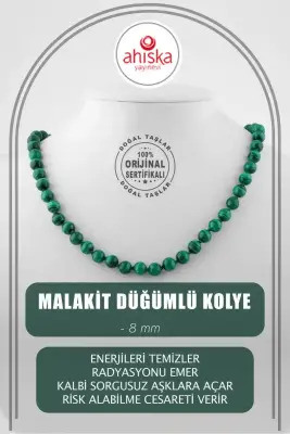 Malakit 8 mm Düğümlü Doğal Taş Kolye - Doğal Taş (1)