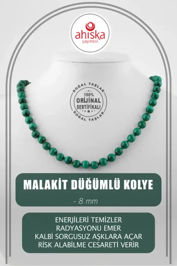Malakit 8 mm Düğümlü Doğal Taş Kolye - 2