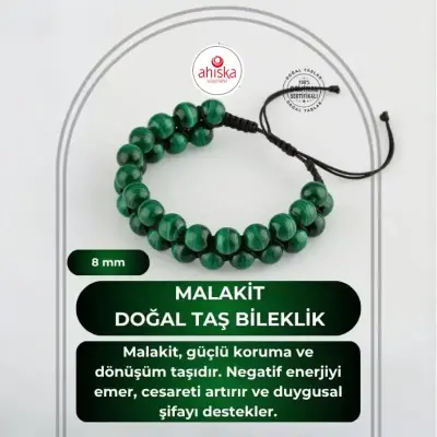 Malakit 8mm Çift Sıra Makrome Doğal Taş Bileklik - Doğal Taş (1)