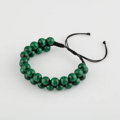 Malakit 8mm Çift Sıra Makrome Doğal Taş Bileklik - Osmanlı Doğaltaş
