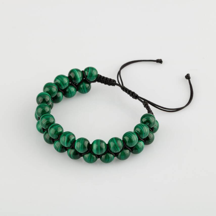 Malakit 8mm Çift Sıra Makrome Doğal Taş Bileklik - 1