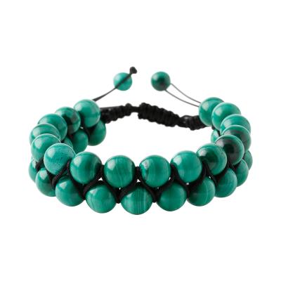 Malakit 8mm Çift Sıra Makrome Doğal Taş Bileklik - 3