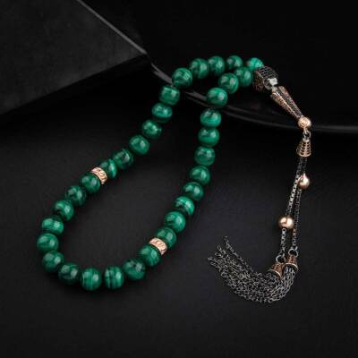 Malakit Doğal Taş 8mm Gümüş Tesbih - Osmanlı Doğaltaş