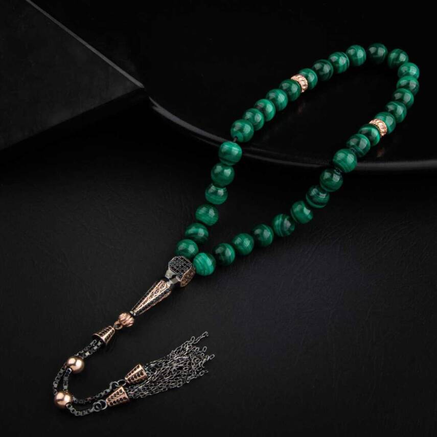 Malakit Doğal Taş 8mm Gümüş Tesbih - 2