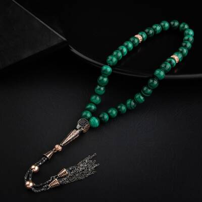 Malakit Doğal Taş 8mm Gümüş Tesbih - Osmanlı Doğaltaş