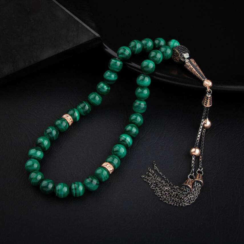 Malakit Doğal Taş 8mm Gümüş Tesbih - 2