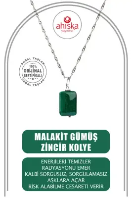 Malakit Doğal Taş Gümüş Zincir Kolye - Doğal Taş (1)