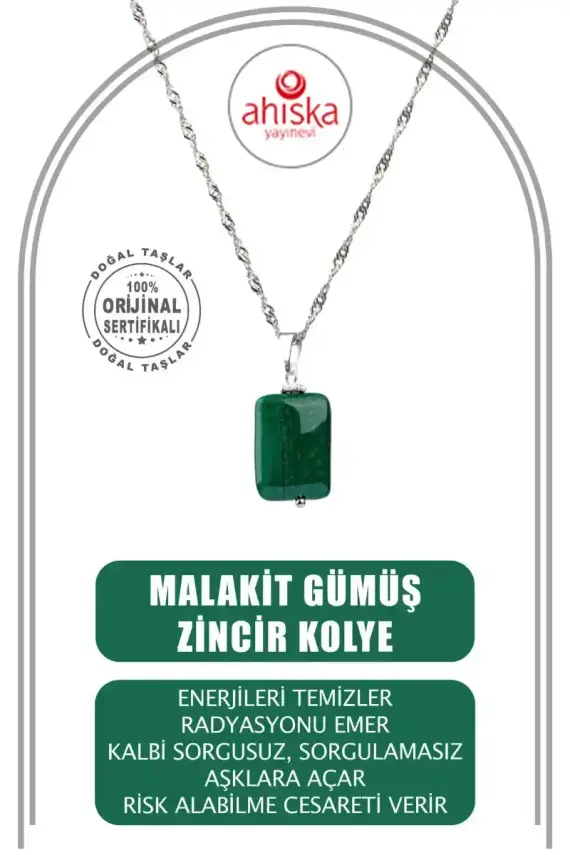 Malakit Doğal Taş Gümüş Zincir Kolye - 2