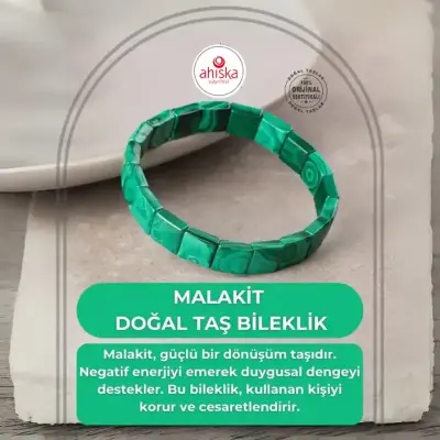 Malakit Doğal Taş Kare Kesim Geniş Kesim Bileklik - Doğal Taş (1)