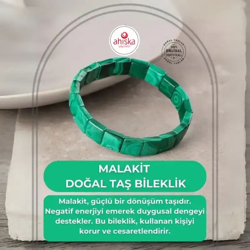 Malakit Doğal Taş Kare Kesim Geniş Kesim Bileklik - 2