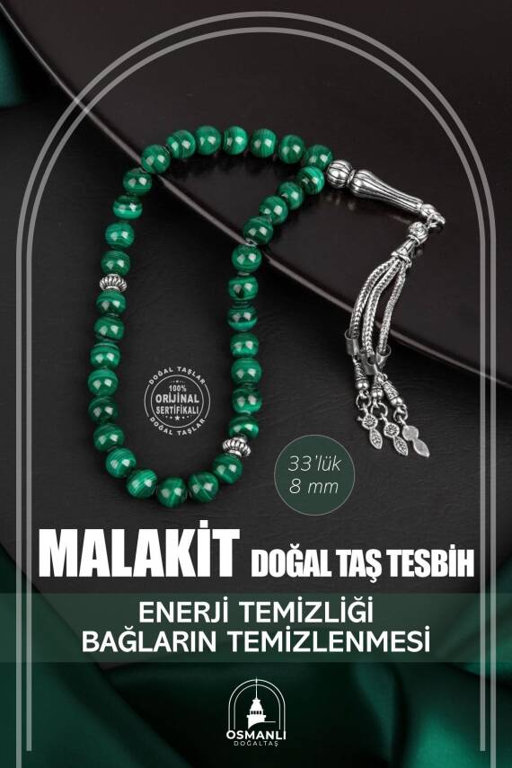 Malakit Doğal Taş Tesbih 33lük - 8mm - 1