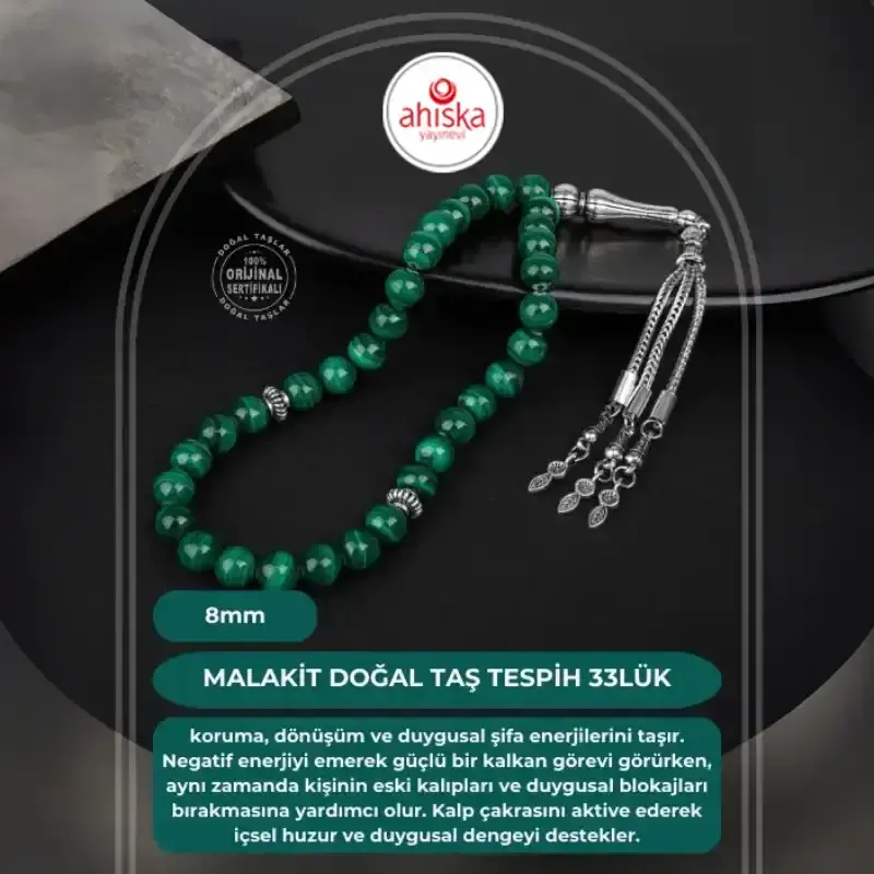 Malakit Doğal Taş Tesbih 33lük - 8mm - 2
