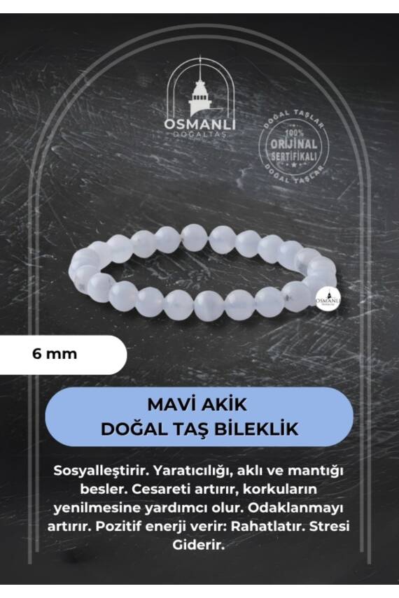 Mavi Akik 6mm Doğal Taş Bileklik - 1
