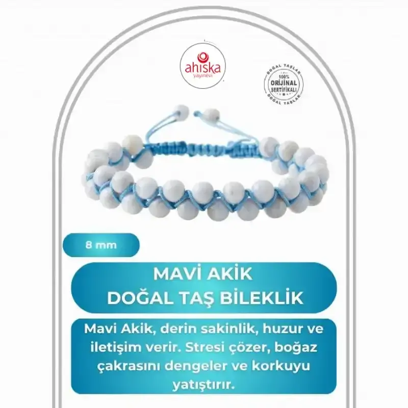 Mavi Akik 8mm Çift Sıra Makrome Doğal Taş Bileklik - 2