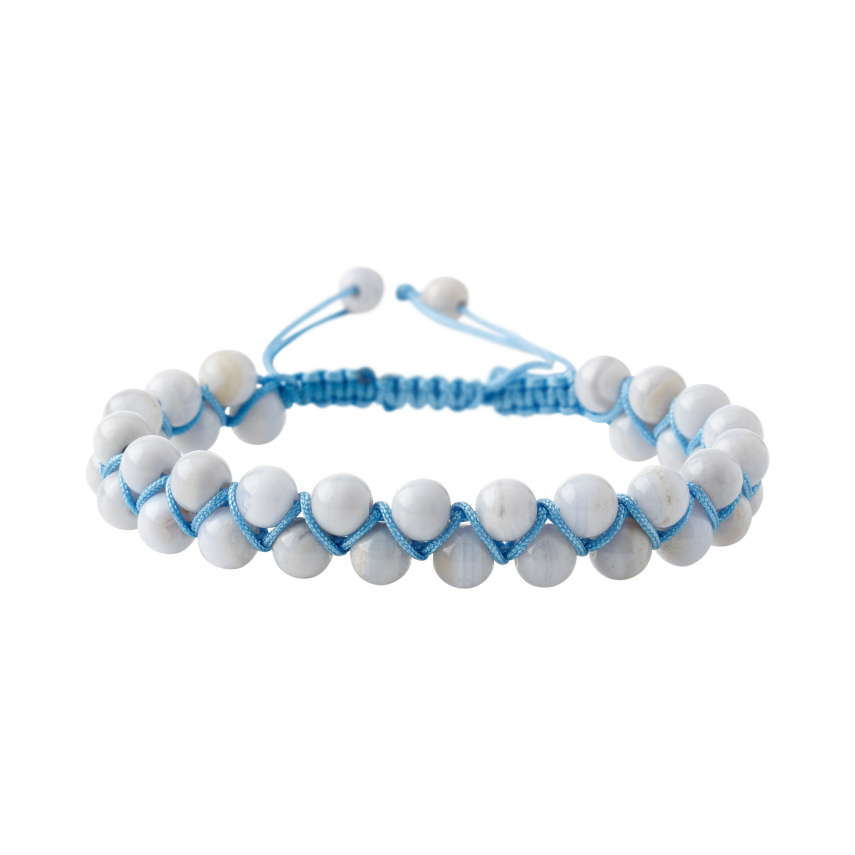 Mavi Akik 8mm Çift Sıra Makrome Doğal Taş Bileklik - 2
