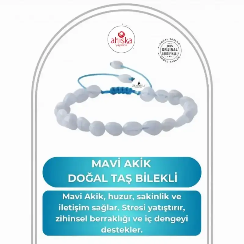 Mavi Akik Natürel Kesim Doğal Taş Bileklik - 1