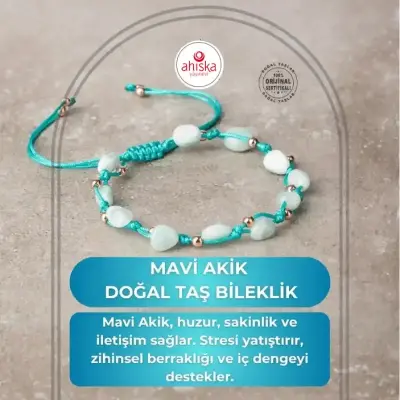 Mavi Akik Natürel Kesim Doğal Taş Makrome Bileklik - 1