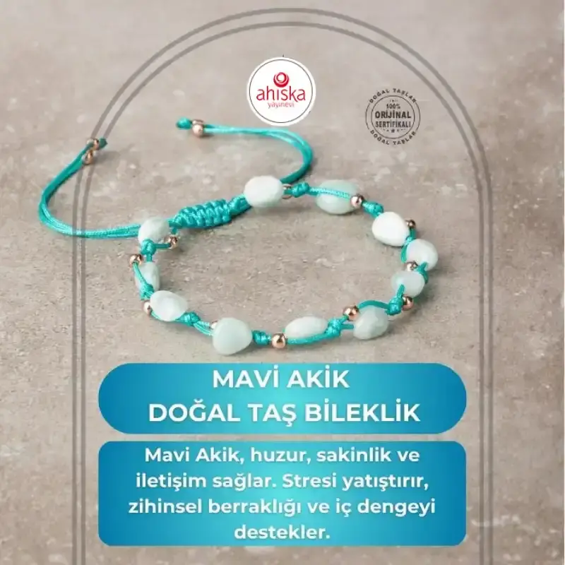 Mavi Akik Natürel Kesim Doğal Taş Makrome Bileklik - 1