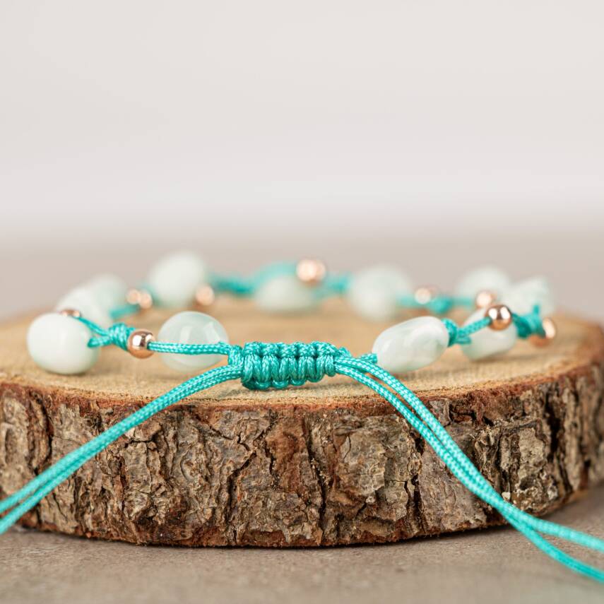 Mavi Akik Natürel Kesim Doğal Taş Makrome Bileklik - 4