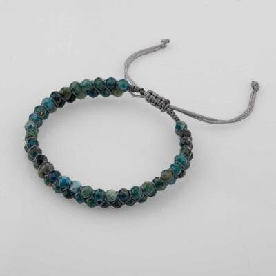 Mavi Apatit 3-4mm Çift Sıra Doğal Taş Bileklik - 3