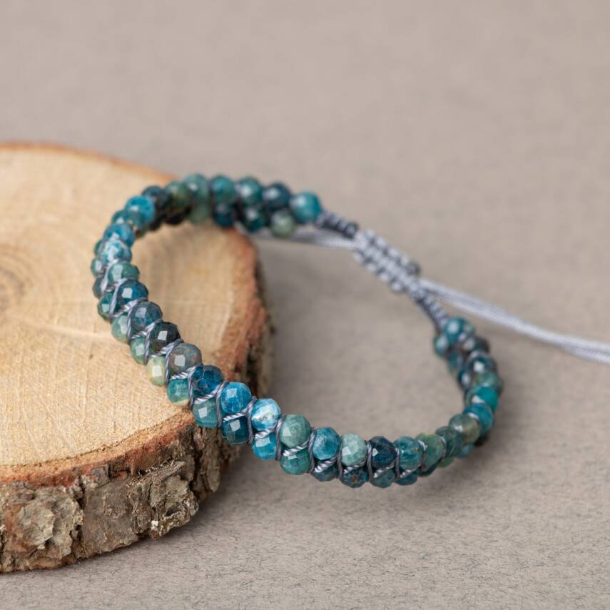 Mavi Apatit 3-4mm Çift Sıra Doğal Taş Bileklik - 2