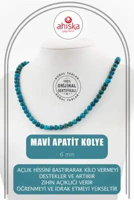 Mavi Apatit 6 mm Dizi Doğal Taş Kolye - 1