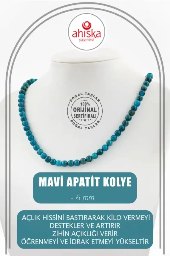 Mavi Apatit 6 mm Dizi Doğal Taş Kolye - 1