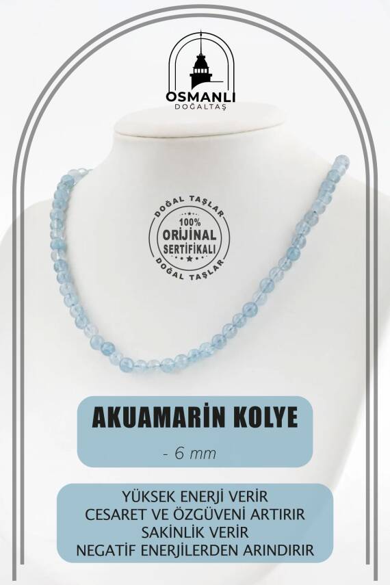 Mavi Apatit 6 mm Dizi Doğal Taş Kolye - 3